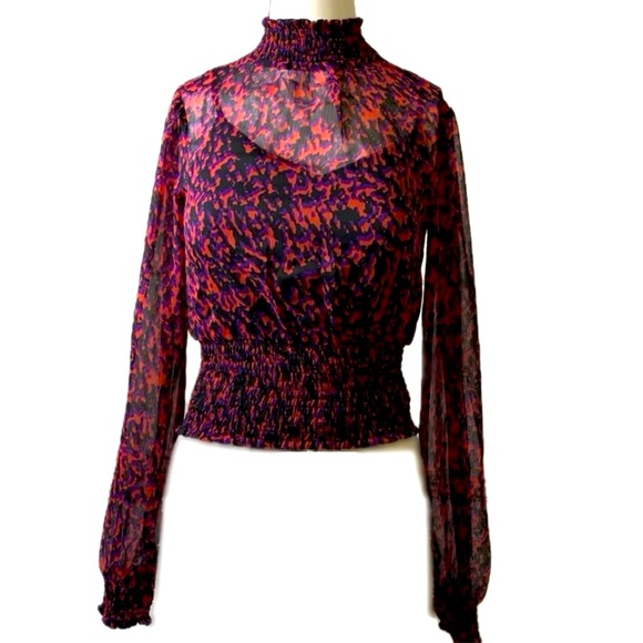 Express Tops - SOLD Express Animal Print Mock Neck Blouse Longsleeve Attached Cami Red / Black